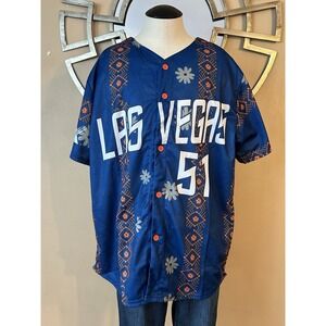 Las Vegas 51 Baseball Jersey Button‎ Up Novelty Print Short Sleeve